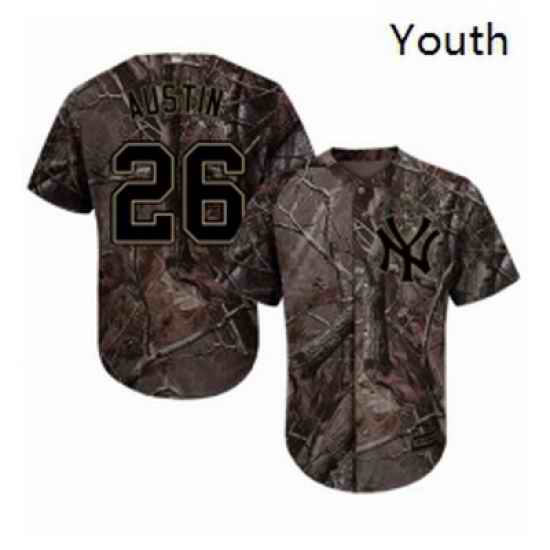 Youth Majestic New York Yankees 26 Tyler Austin Authentic Camo Realtree Collection Flex Base MLB Jersey